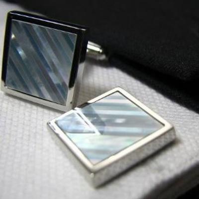 Silver Blue Shell Square Unique Color Cufflinks.jpg